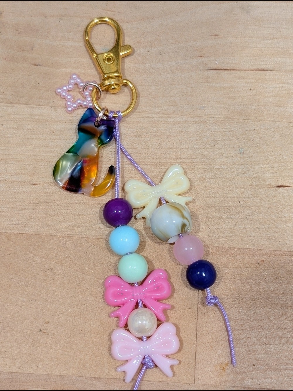 Multicolor Bow & Bead Keychain Charm - Women Accessories
